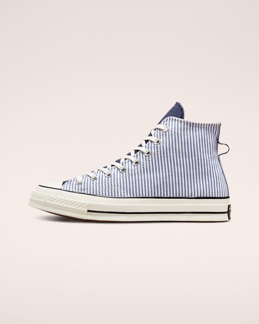 Men's Converse Chuck 70 Crafted Stripe High Top Shoes Wash Indigo / Black | AU 5E083V